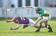 12 March 2017; Barry Carton of Wexford in action against Derek Morkan of Offaly during the Allianz Hurling League Division 1B Round 4 match between Offaly and Wexford at O’Connor Park in Tullamore, Co. Offaly. Photo by David Maher/Sportsfile