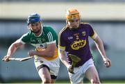12 March 2017; Simon Donohoe of Wexford in action against Sean Cleary of Offaly during the Allianz Hurling League Division 1B Round 4 match between Offaly and Wexford at O’Connor Park in Tullamore, Co. Offaly. Photo by David Maher/Sportsfile