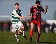 12 March 2017; William McCarthy of Peake Villa FC in action against Sean Murphy of Sheriff YC FC during the FAI Junior Cup Quarter Final match between Peake Villa FC and Sheriff YC FC at Tower Grounds in Thurles, Tipperary. The FAI Junior Cup Final will take place at Aviva Stadium on the 13th May 2017 - #RoadToAviva. Photo by Eóin Noonan/Sportsfile