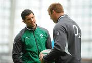 19 August 2011; Ireland's Rob Kearney and Stephen Ferris, right, during the team captain's run ahead of their Rugby World Cup warm-up game against France on Saturday. Ireland Rugby Squad Captain's Run, Aviva Stadium, Lansdowne Road, Dublin. Picture credit: Conor O Beolain / SPORTSFILE