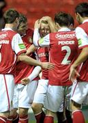 19 August 2011; Daniel North, St Patrick's Athletic, is congratulated by team-mates after scoring his side's third goal. Airtricity League Premier Division, St Patrick's Athletic v Drogheda United, Richmond Park, Dublin. Photo by Sportsfile