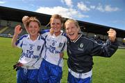 20 August 2011; Monaghan players, left to right, Aoife McAnespie, Nicola Fahy and Una McNally celebrate at the end of the game. TG4 All-Ireland Ladies Senior Football Championship Quarter-Final, Meath v Monaghan, St Brendan's Park, Birr, Co. Offaly. Picture credit: David Maher / SPORTSFILE