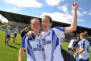 20 August 2011; Monaghan players Grainne McNally, left, and Amanda Casey celebrate at the end of the game. TG4 All-Ireland Ladies Senior Football Championship Quarter-Final, Meath v Monaghan, St Brendan's Park, Birr, Co. Offaly. Picture credit: David Maher / SPORTSFILE