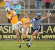 20 August 2011; Paddy McNaughton, Antrim, in action against Dean Curran, Dublin. Bord Gais Energy GAA Hurling Under 21 All-Ireland Championship Semi-Final, Antrim v Dublin, Pairc Esler, Newry, Co. Down. Picture credit: Oliver McVeigh / SPORTSFILE