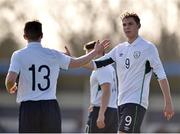 13 March 2017; Georgie Kelly, right, of Colleges and Universities celebrates scoring his sides first goal with teammate Robert Gaul during the Colleges & Universities and Defence Forces match at Home Farm FC, in Whitehall, Dublin. Photo by David Fitzgerald/Sportsfile