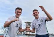 13 March 2017; John McKeown, left, and Mark Slater of Colleges and Universities celebrate with the trophy following their side's victory in the Colleges & Universities and Defence Forces match held at Home Farm FC, in Whitehall, Dublin. Photo by David Fitzgerald/Sportsfile