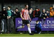 13 March 2017; Ryan McBride of Derry City celebrates after scoring his side's third goal during the SSE Airtricity League Premier Division match between Derry City and Dundalk at Maginn Park in Buncrana, Donegal. Photo by Oliver McVeigh/Sportsfile