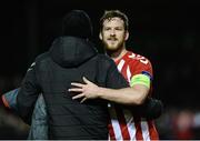 13 March 2017; Ryan McBride of Derry City celebrates after the SSE Airtricity League Premier Division match between Derry City and Dundalk at Maginn Park in Buncrana, Donegal. Photo by Oliver McVeigh/Sportsfile