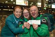 14 March 2017; Aer Lingus cabin crew member Susan Keogan with Team Ireland's Laoise Kenny, a member of Kilternan Karvers Special Olympics Club, from Monkstown, Co. Dublin, and Team Ireland's Cyril Walker, a member of Skiability Special Olympics Club, from Markethill, Co. Armagh, pictured at Dublin Airport prior to their departure for the 2017 Special Olympics World Winter Games in Austria. Dublin Airport, Dublin. Photo by Ray McManus/Sportsfile