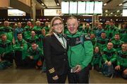 14 March 2017; Aer Lingus First Officer Kerrie Jolley with Team Ireland's Cyril Walker, a member of Skiability Special Olympics Club, from Markethill, Co. Armagh, pictured at Dublin Airport prior to their departure for the 2017 Special Olympics World Winter Games in Austria. Dublin Airport, Dublin. Photo by Ray McManus/Sportsfile