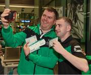 14 March 2017; Team Ireland coach Mark McInerney, left, from Limerick, with Brian McDonnell, a member of Mallow United Special Olympics Club, from Cork City, Co. Cork, pictured at Dublin Airport prior to their departure for the 2017 Special Olympics World Winter Games in Austria. Dublin Airport, Dublin. Photo by Ray McManus/Sportsfile