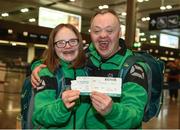 14 March 2017; Team Ireland's Laoise Kenny, a member of Kilternan Karvers Special Olympics Club, from Monkstown, Co. Dublin, and Team Ireland's Cyril Walker, a member of Skiability Special Olympics Club, from Markethill, Co. Armagh, pictured at Dublin Airport prior to their departure for the 2017 Special Olympics World Winter Games in Austria. Dublin Airport, Dublin. Photo by Ray McManus/Sportsfile