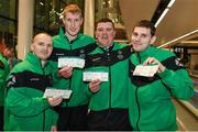 14 March 2017; Team Ireland's Michael Minogue, a member of Tipperary Special Olympics Club, from Ballingarry, Co. Limerick, James Healy, a member of the COPE Foundation Cork Special Olympics Club, from Ovens, Co. Cork, William McGrath, a member of Waterford Special Olympics Club, from Kilmacthomas, Co. Waterford, and Roy Saville, a member of the COPE Foundation Cork Special Olympics Club, from Mayfield, Co. Cork pictured at Dublin Airport prior to their departure for the 2017 Special Olympics World Winter Games in Austria. Dublin Airport, Dublin. Photo by Ray McManus/Sportsfile