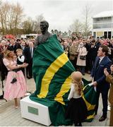 14 March 2017; Former jockey A.P. McCoy unveils his new statue alongside wife Chanelle, daughter Eve and son Archie Peter prior to the Cheltenham Racing Festival at Prestbury Park, in Cheltenham, England. Photo by Cody Glenn/Sportsfile