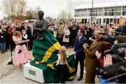 14 March 2017; Former jockey A.P. McCoy unveils his new statue alongside wife Chanelle, daughter Eve and son Archie Peter prior to the Cheltenham Racing Festival at Prestbury Park, in Cheltenham, England. Photo by Cody Glenn/Sportsfile