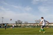 13 March 2017; Gareth McDonagh of Colleges and Universities takes a free kick during the Colleges & Universities and Defence Forces match at Home Farm FC, in Whitehall, Dublin. Photo by David Fitzgerald/Sportsfile