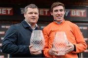 14 March 2017; Trainer Gordon Elliott, left, and jockey Jack Kennedy with their trophies after winning the Sky Bet Supreme Novices' Hurdle with Labaik during the Cheltenham Racing Festival at Prestbury Park, in Cheltenham, England. Photo by Seb Daly/Sportsfile