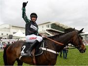 14 March 2017; Nico de Boinville celebrates winning the Racing Post Arkle Challenge Trophy Novices' Steeple Chase on Altior during the Cheltenham Racing Festival at Prestbury Park, in Cheltenham, England. Photo by Cody Glenn/Sportsfile