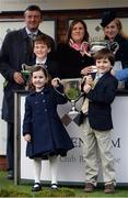 14 March 2017; Children of the late jockey JT McNamara Olivia and Harry, front, and Dylan, behind, after the JT McNamara National Hunt Challenge Cup Amateur Riders' Novices' Steeple Chase during the Cheltenham Racing Festival at Prestbury Park, in Cheltenham, England. Photo by Seb Daly/Sportsfile