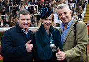 14 March 2017; Trainer Gordon Elliott, left, and owners Michael and Anita O'Leary after winning the JT McNamara National Hunt Challenge Cup Amateur Riders' Novices' Steeple Chase during the Cheltenham Racing Festival at Prestbury Park, in Cheltenham, England. Photo by Seb Daly/Sportsfile