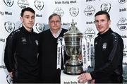 14 March 2017; Pictured are, from left, Gerard McDermottore, Boyle Cetic, Padraig Hartnett, Killarney Celtic, and Dessie Carlos, Boyle Celtic, after both teams were drawn against each other the Irish Daily Mail FAI Senior Cup Qualifying Round Draw at FAI HQ in Abbotstown, Co. Dublin. Photo by David Maher/Sportsfile