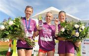 20 August 2011; Winner Gemma Marie Steel, England, with second placed Maria McCambridge, Donegal, left, and third placed Helen Jane Decker, England, right, after the National Lottery Frank Duffy 10 Mile race, Phoenix Park, Dublin. Picture credit: Pat Murphy / SPORTSFILE