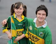 21 August 2011; Kerry supporters Ronan Buckley and his sister Rianne, age 9, from Tralee, Co. Kerry, on the way to the GAA Football All-Ireland Football Championship Semi-Finals. Croke Park, Dublin. Picture credit: Brian Lawless / SPORTSFILE