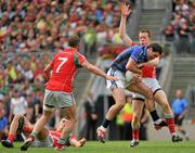 21 August 2011; Bryan Sheehan, Kerry, in action against Donal Vaughan, right, Trevor Mortimer, and Aidan O'Shea, on the ground, Mayo. GAA Football All-Ireland Senior Championship Semi-Final, Mayo v Kerry, Croke Park, Dublin. Picture credit: Brian Lawless / SPORTSFILE