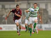 21 August 2011; Ronan Finn, Shamrock Rovers, in action against Gary Kelly, Galway United. Airtricity League Premier Division, Galway United v Shamrock Rovers, Terryland Park, Galway. Photo by Sportsfile