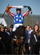 15 March 2017; Jockey Noel Fehily celebrates as he enters the winner's enclosure after winning the Betway Queen Mother Champion Steeple Chase on Special Tiara during the Cheltenham Racing Festival at Prestbury Park in Cheltenham, England. Photo by Cody Glenn/Sportsfile