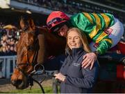 15 March 2017; Jockey Jamie Codd with stable hand Georgie Benson after winning the Glenfarclas Chase with Cause Of Causes during the Cheltenham Racing Festival at Prestbury Park in Cheltenham, England. Photo by Seb Daly/Sportsfile