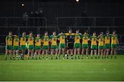 15 March 2017; The Donegal team line out for the national anthem during the EirGrid Ulster GAA Football U21 Championship Quarter-Final match between Tyrone and Donegal at Healy Park in Omagh, Co Tyrone. Photo by Philip Fitzpatrick/Sportsfile