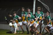 15 March 2017; Jack Egan, 17, of Offaly and his team-mates block a late free from Laois during the EirGrid Leinster GAA Football U21 Championship Semi-Final match between Offaly and Laois at Netwatch Cullen Park in Carlow. Photo by Matt Browne/Sportsfile
