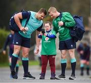 16 March 2017; Jennifer Malone, from Clane, Co Kildare, meets CJ Stander, left, and Keith Earls before Ireland rugby squad training at Carton House in Maynooth, Co Kildare. Photo by Stephen McCarthy/Sportsfile