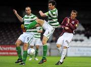 21 August 2011; Craig Sives and Dan Murray, left, Shamrock Rovers, in action against Bobby Ryan, Galway United. Airtricity League Premier Division, Galway United v Shamrock Rovers, Terryland Park, Galway. Picture credit: Conor O Beolain / SPORTSFILE