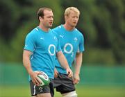 22 August 2011; Ireland's Geordan Muphy, left, waits for a drill to begin alongside team-mate Leo Cullen during a squad training session ahead of their Rugby World Cup warm-up game against England on Saturday. Carton House, Maynooth, Co. Kildare. Picture credit: Barry Cregg / SPORTSFILE