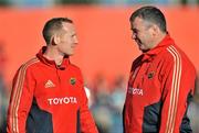19 August 2011; Munster skills coach Ian Costello, left, and forwards coach Anthony Foley in conversation before the game. Pre-season Friendly, Munster v London Wasps, Musgrave Park, Cork. Picture credit: Diarmuid Greene / SPORTSFILE