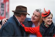 16 March 2017; Trainer Noel Meade, left, and owners Michael and Anita O'Leary following the Brown Advisory & Merriebelle Stable Plate Handicap Steeple Chase during the Cheltenham Racing Festival at Prestbury Park in Cheltenham, England. Photo by Seb Daly/Sportsfile