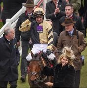 16 March 2017; Ruby Walsh celebrates as he enters the winner's enclosure after winning the Sun Bets Stayers' Hurdle on Nichols Canyon during the Cheltenham Racing Festival at Prestbury Park in Cheltenham, England. Photo by Cody Glenn/Sportsfile