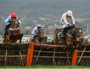 16 March 2017; Let's Dance, right, with Ruby Walsh up, jumps the last alongside Verdana Blue, left, with Jeremiah McGrath up, on their way to winning the Trull House Stud Mares' Novices' Hurdle during the Cheltenham Racing Festival at Prestbury Park in Cheltenham, England. Photo by Seb Daly/Sportsfile