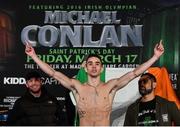 16 March 2017; Michael Conlan weighs in for his featherweight bout against Tim Ibarra at The Theater at Madison Square Garden in New York, USA. Photo by Ramsey Cardy/Sportsfile
