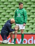 17 March 2017; Jonathan Sexton of Ireland with team masseur Dave Revins during their captain's run at Aviva Stadium in Lansdowne Road, Dublin. Photo by Brendan Moran/Sportsfile