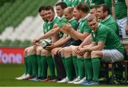 17 March 2017; Keith Earls of Ireland, right, and his team-mates pose for a team photograph prior to their captain's run at Aviva Stadium in Lansdowne Road, Dublin. Photo by Brendan Moran/Sportsfile