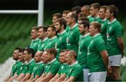 17 March 2017; The Ireland team pose for a team photograph prior to their captain's run at Aviva Stadium in Lansdowne Road, Dublin. Photo by Brendan Moran/Sportsfile