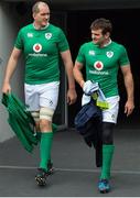 17 March 2017; Devin Toner, left, and Jared Payne of Ireland walk out prior to their captain's run at Aviva Stadium in Lansdowne Road, Dublin. Photo by Brendan Moran/Sportsfile