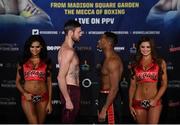 17 March 2017; Andy Lee, left, faces off with KeAndrae Leatherwood ahead of their middleweight bout at The Theater in Madison Square Garden in New York, USA. Photo by Ramsey Cardy/Sportsfile