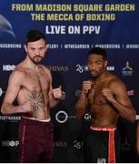 17 March 2017; Andy Lee, left, faces off with KeAndrae Leatherwood ahead of their middleweight bout at The Theater in Madison Square Garden in New York, USA. Photo by Ramsey Cardy/Sportsfile