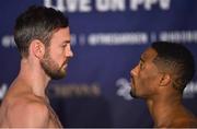 17 March 2017; Andy Lee, left, faces off with KeAndrae Leatherwood ahead of their middleweight bout at The Theater in Madison Square Garden in New York, USA. Photo by Ramsey Cardy/Sportsfile