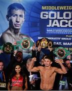 17 March 2017; Gennady Golovkin weighs in for his middleweight title bout against Daniel Jacobs at The Theater in Madison Square Garden, New York, USA. Photo by Ramsey Cardy/Sportsfile