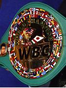 17 March 2017; A detailed view of the WBC Middleweight belt, which now includes the Kazakhstan flag for the first time in honour of it's Champion Gennady Golovkin. The Theater in Madison Square Garden, New York, USA. Photo by Ramsey Cardy/Sportsfile